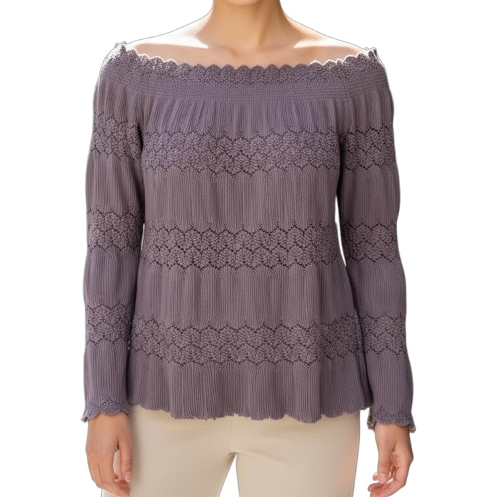 Say What Blouse Women M Medium Purple Striped Long Sleeve Round Neck Casual